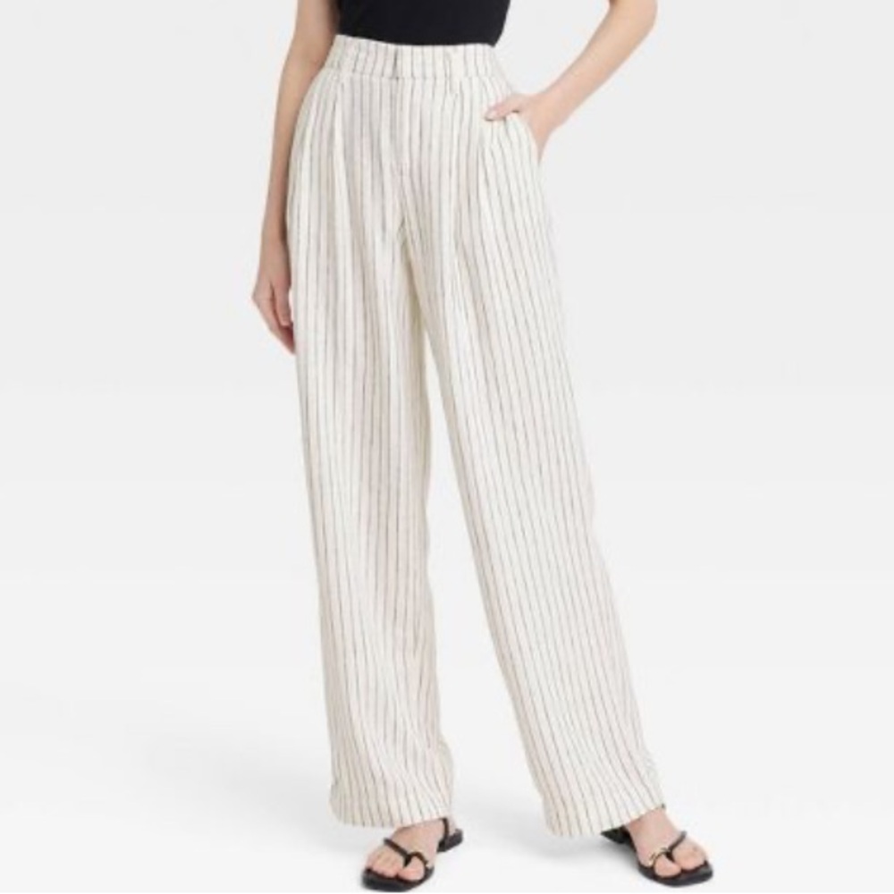 A New Day High-Rise Linen Wide Leg Pinstripe Pants